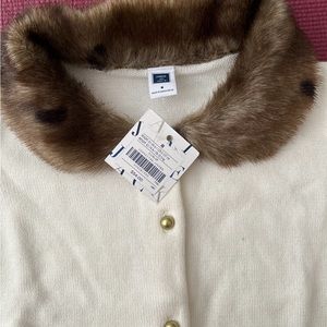 Janie and Jack girl cardigan buttons fur collar size 8